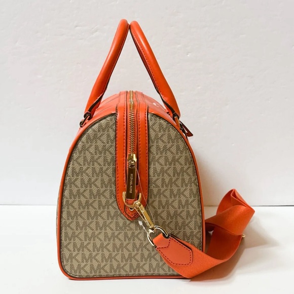 Michael Kors MK Jet Set Travel Medium Duffle Bag Satchel Poppy Orange Sand MK - Picture 10 of 14